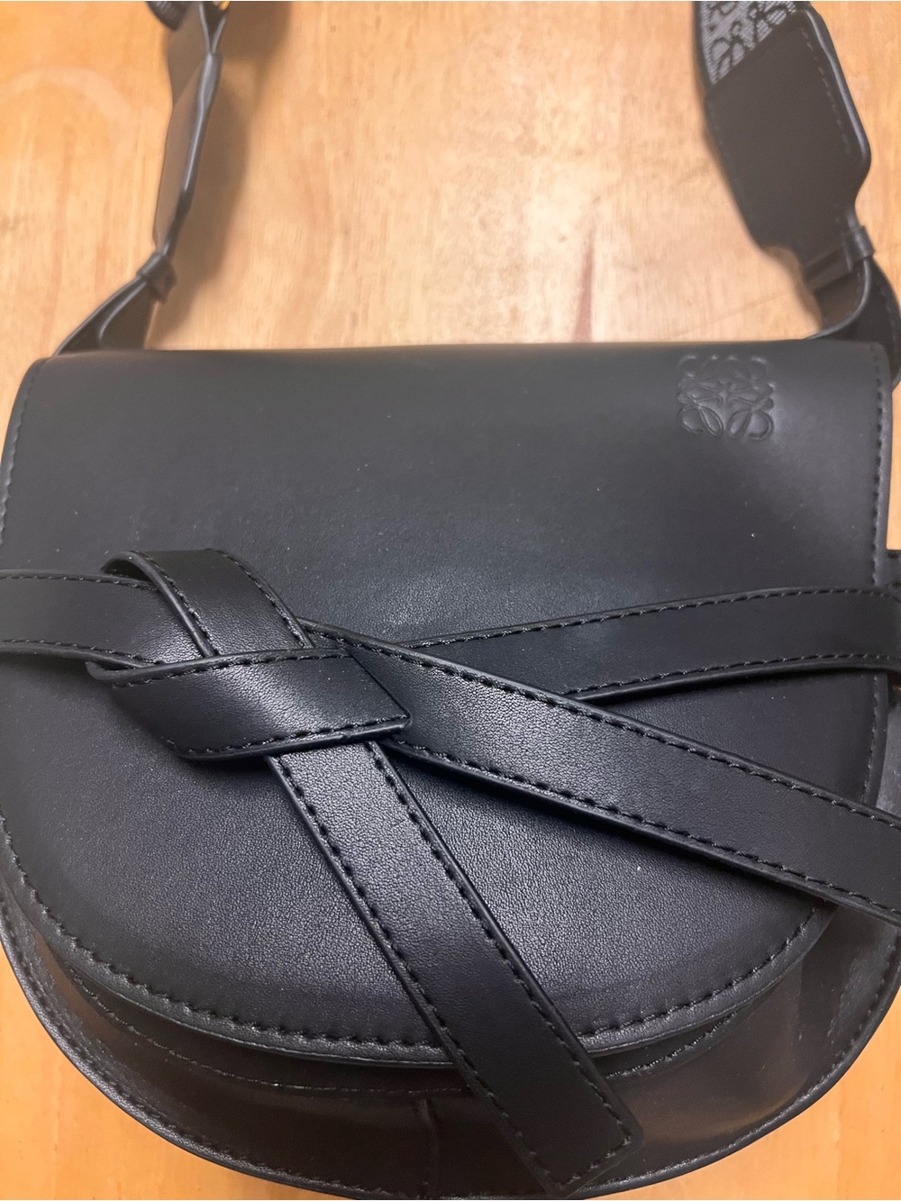 Loewe Black Leather Crossbody Saddle Bag with Knotted Strap Detail